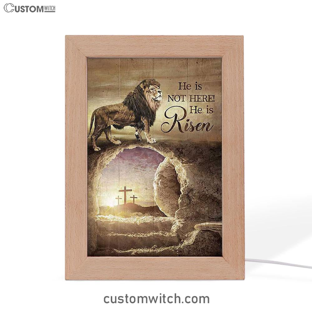 He Is Risen Frame Lamp - The Empty Tomb Lion Frame Lamp Art - Bible Verse Art - Christian Inspirational Decor