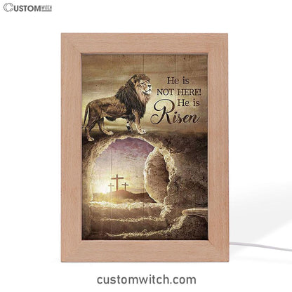 He Is Risen Frame Lamp - The Empty Tomb Lion Frame Lamp Art - Bible Verse Art - Christian Inspirational Decor