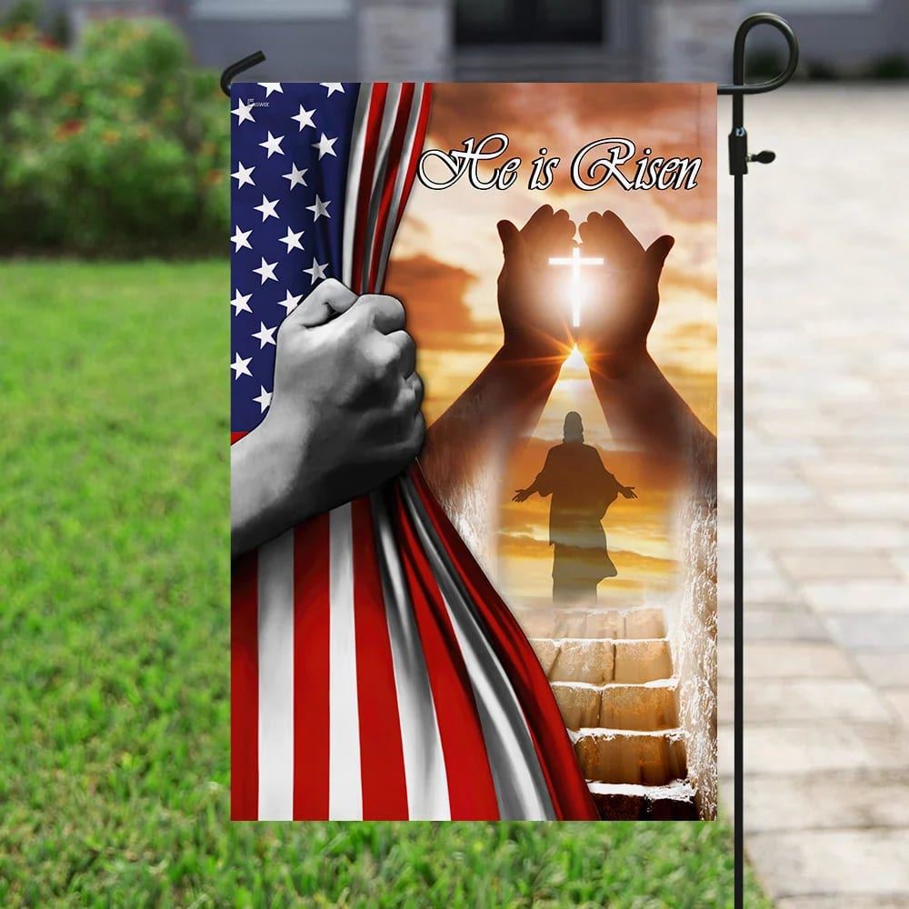 He Is Risen Jesus American US Flag, Outdoor Christian House Flag, Christian Flag, Scripture Flag, Garden Banner