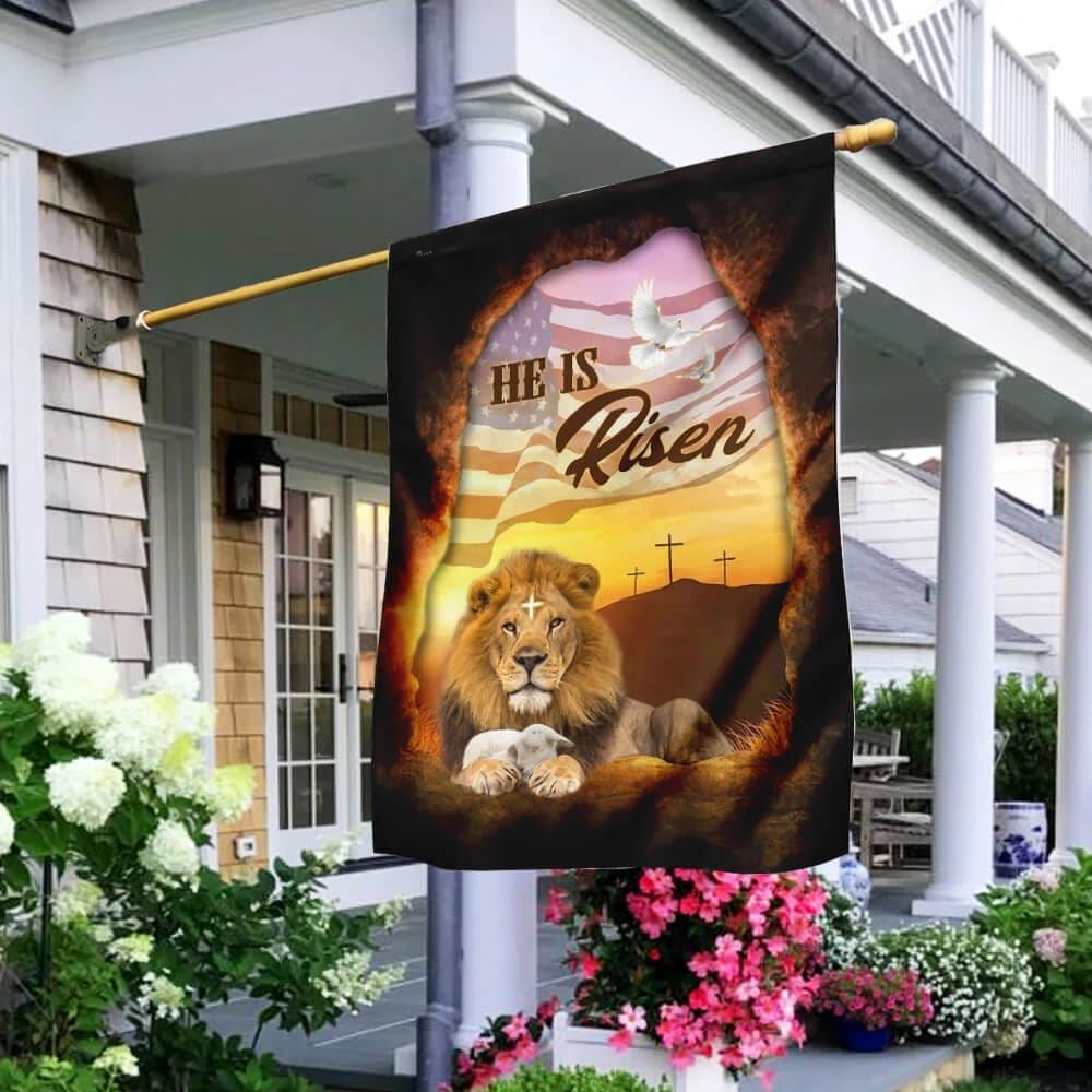 He Is Risen Jesus Christ Lion And Lamb Flag, Outdoor Christian House Flag, Christian Flag, Scripture Flag, Garden Banner