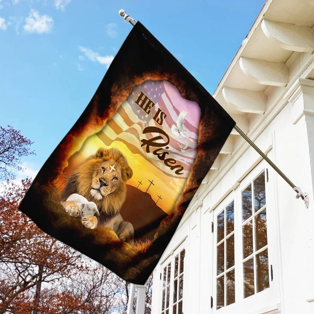 He Is Risen Jesus Christ Lion And Lamb Flag, Outdoor Christian House Flag, Christian Flag, Scripture Flag, Garden Banner
