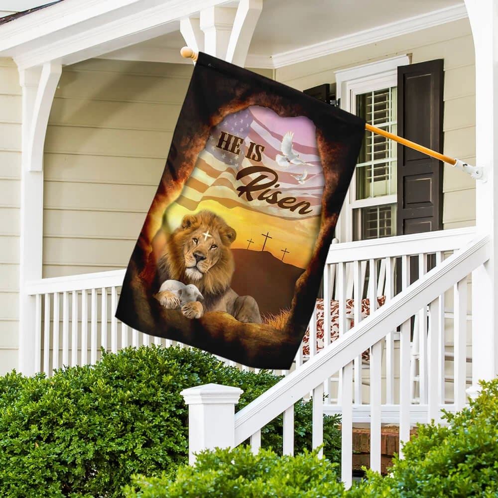 He Is Risen Jesus Christ Lion And Lamb Flag, Outdoor Christian House Flag, Christian Flag, Scripture Flag, Garden Banner