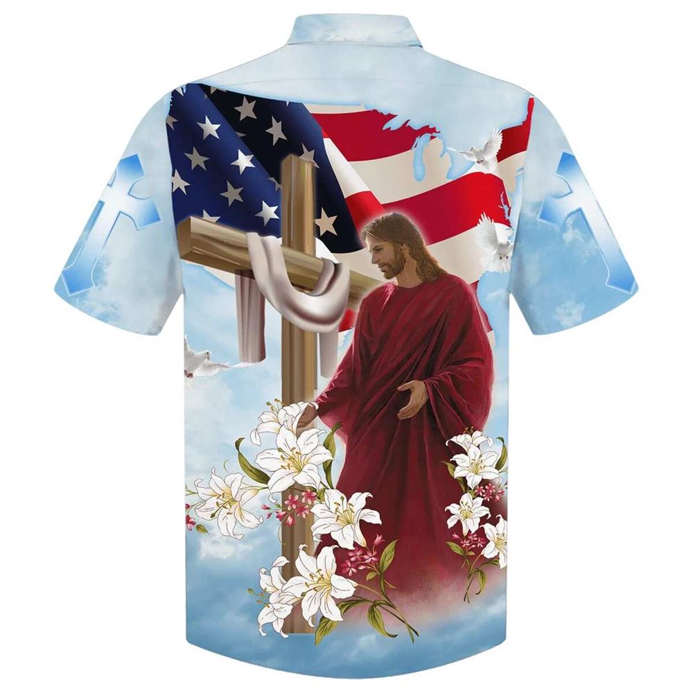 He Is Risen Jesus Cross With Lilies Christian Faith Easter Day Hawaiian Shirt For Men, Christian Hawaiian Shirt, Gift For Christian