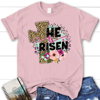 He Is Risen, Leopard Cross, T Shirt, Blessed T Shirt, Bible T shirt, T shirt Women