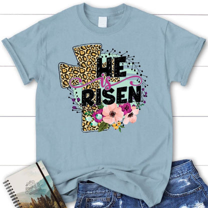 He Is Risen, Leopard Cross, T Shirt, Blessed T Shirt, Bible T shirt, T shirt Women