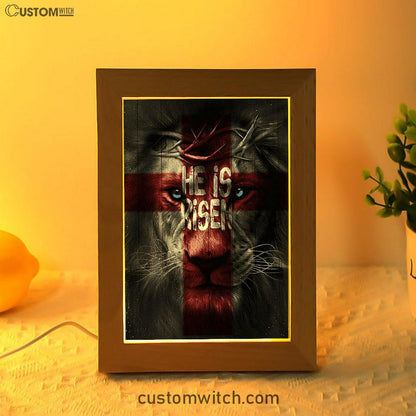 He Is Risen Lion Cross Frame Lamp Art - Bible Verse Art - Christian Inspirational Decor