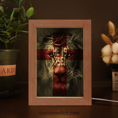 He Is Risen Lion Cross Frame Lamp Art - Bible Verse Art - Christian Inspirational Decor