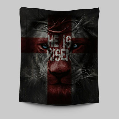 He Is Risen Lion Cross Tapestry Art - Bible Verse Wall Art - Christian Inspirational Wall Decor