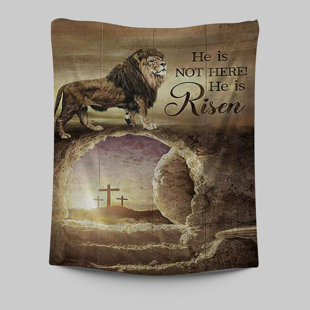 He Is Risen Tapestry - The Empty Tomb Lion Tapestry Art - Bible Verse Wall Art - Christian Inspirational Wall Decor