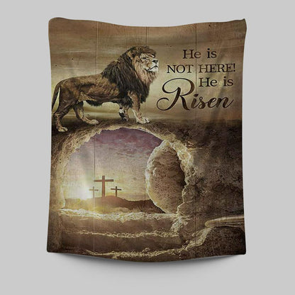 He Is Risen Tapestry - The Empty Tomb Lion Tapestry Art - Bible Verse Wall Art - Christian Inspirational Wall Decor