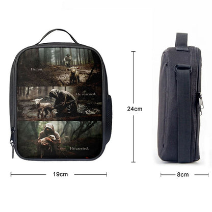 He Ran He Rescued He Carried Lunch Bag Poster, Jesus and Lost Sheep W, Christian Lunch Bag, Religious Lunch Box For School, Picnic