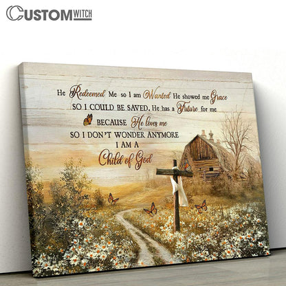 He Redeemed Me Canvas - Beautiful Farm Old Cross Daisy Field Butterfly Large Canvas Art - Christian Wall Decor - Religious Wall Decor
