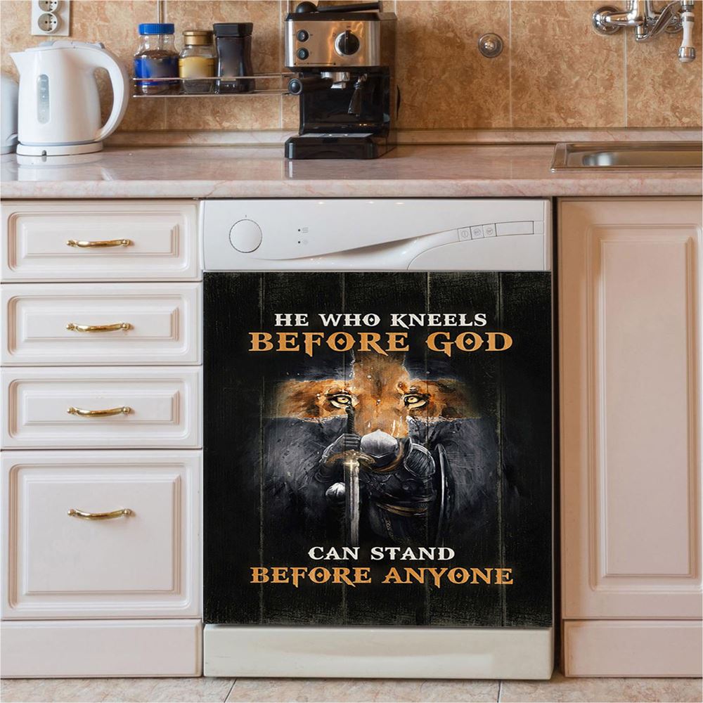 He Who Kneels Before God Can Stand Before Anyone Dishwasher Cover, Bible Verse Dishwasher Stickers, Christian Inspirational Kitchen Decor