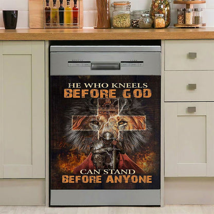 He Who Kneels Before God Dishwasher Cover, Warrior Of Christ Lion Of Judah Dishwasher Stickers, Christian Kitchen Decor