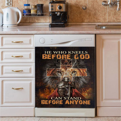He Who Kneels Before God Dishwasher Cover, Warrior Of Christ Lion Of Judah Dishwasher Stickers, Christian Kitchen Decor