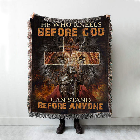 He Who Kneels Before God Woven Blanket - Warrior Of Christ Lion Of Judah Woven Blanket Art - Christian Art - Bible Verse Throw Blanket - Religious Home Decor