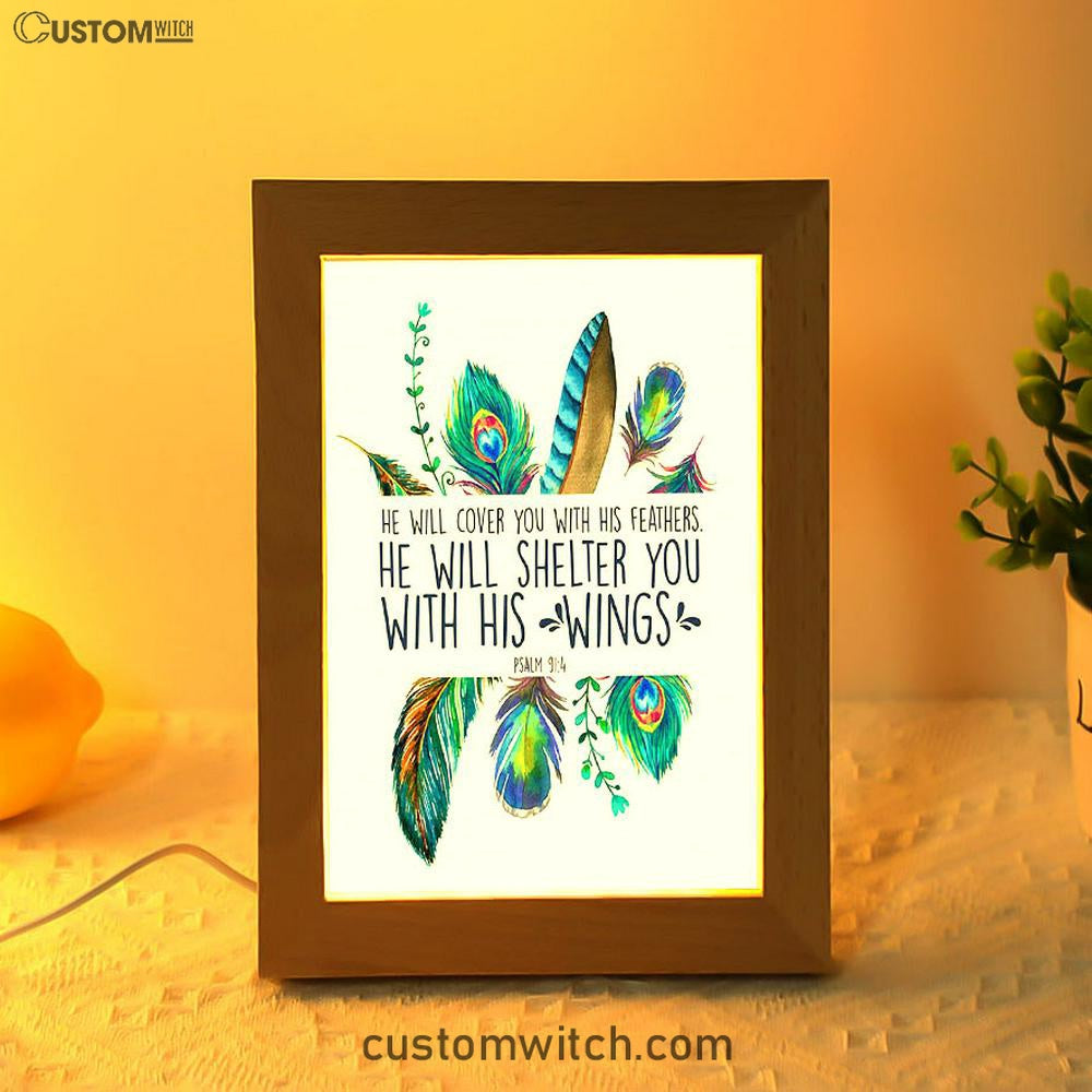 He Will Cover You With His Feathers Art Frame Lamp - Christian Night Light Decor