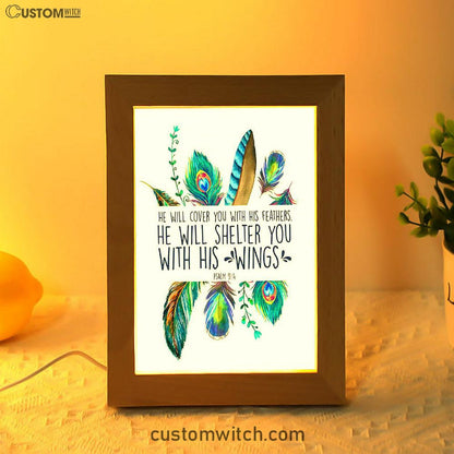 He Will Cover You With His Feathers Art Frame Lamp - Christian Night Light Decor