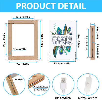 He Will Cover You With His Feathers Art Frame Lamp - Christian Night Light Decor
