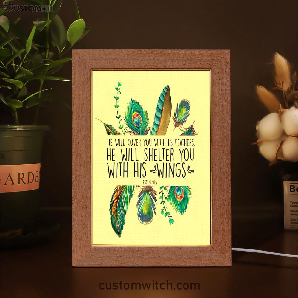 He Will Cover You With His Feathers Art Frame Lamp - Christian Night Light Decor