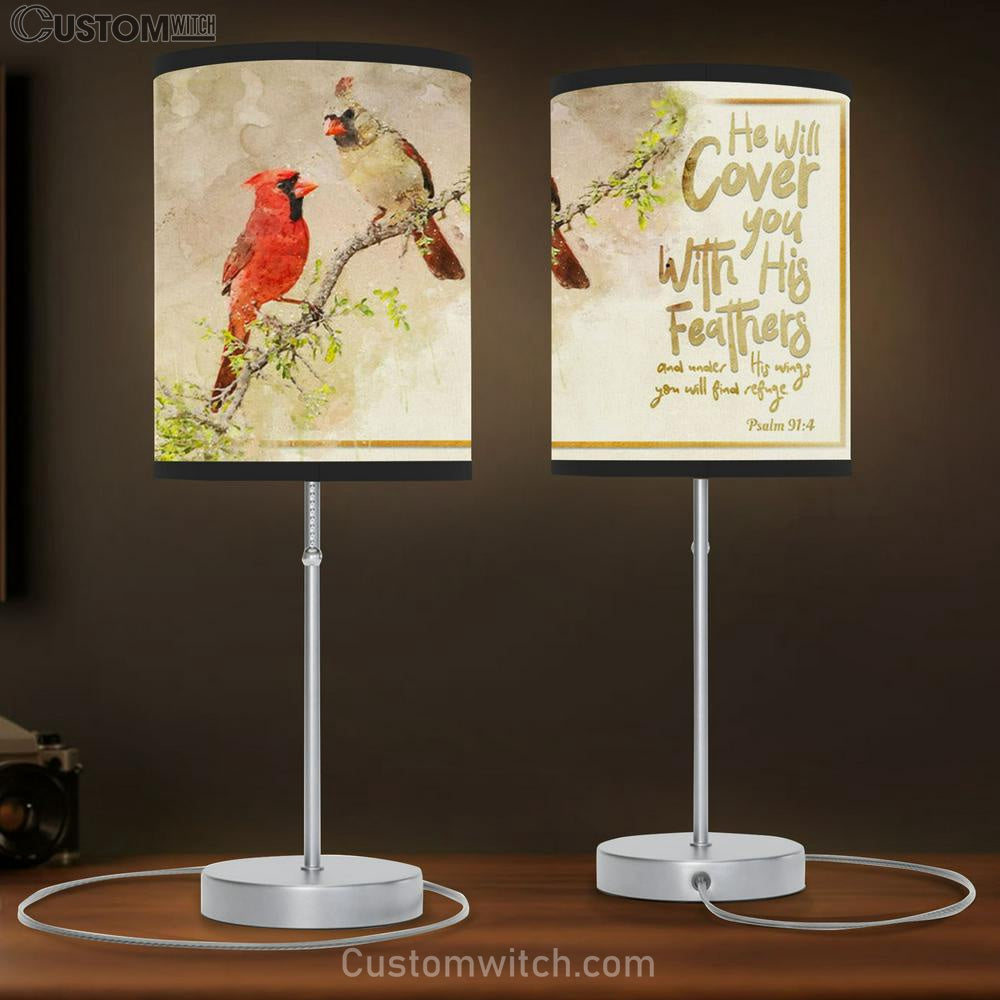 He Will Cover You With His Feathers Table Lamb Gift - Couple Cardinal - Christian Bedroom Decor