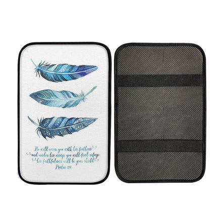 He Will Cover You With His Feathers Car Center Console Cover - Psalm 91 4, Religious Car Interior Accessories