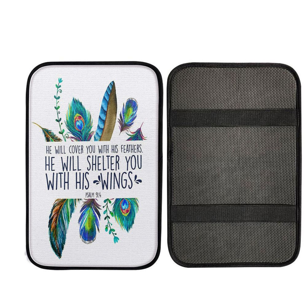 He Will Cover You With His Feathers Car Center Console Cover, Religious Car Interior Accessories