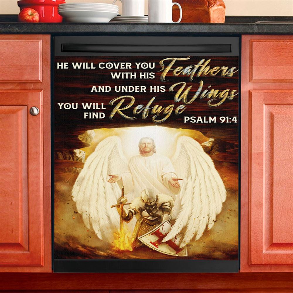 He Will Cover You With His Feathers Dishwasher Cover, Christian Dishwasher Stickers