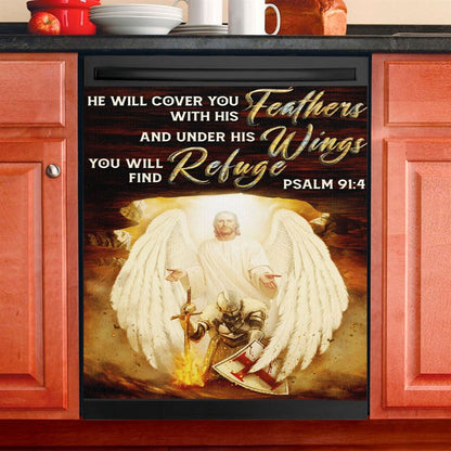 He Will Cover You With His Feathers Dishwasher Cover, Christian Dishwasher Stickers
