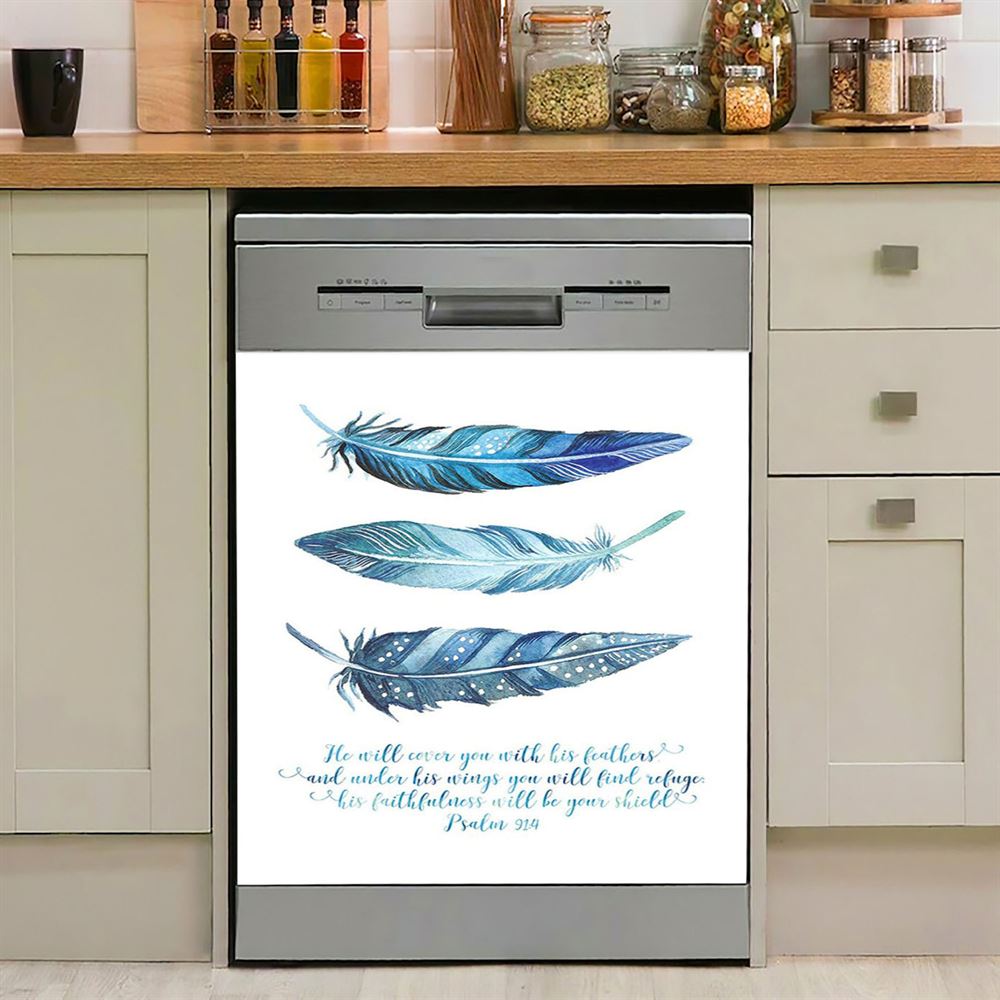He Will Cover You With His Feathers Dishwasher Cover, Jesus Angel Wings Warrior Dishwasher Stickers, Christian Kitchen Decor