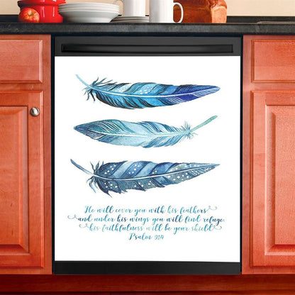 He Will Cover You With His Feathers Dishwasher Cover, Jesus Angel Wings Warrior Dishwasher Stickers, Christian Kitchen Decor