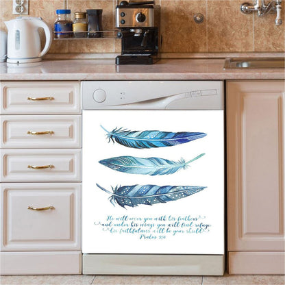 He Will Cover You With His Feathers Dishwasher Cover, Jesus Angel Wings Warrior Dishwasher Stickers, Christian Kitchen Decor