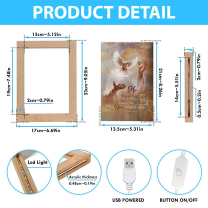 He Will Cover You With His Feathers Frame Lamp - Beautiful Dove Jesus's Hand Frame Lamp Art - Bible Verse Art - Christian Inspirational Decor