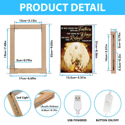 He Will Cover You With His Feathers Frame Lamp - Jesus Angel Wings Warrior Frame Lamp Art - Christian Art Decor - Religious Gifts Night Light