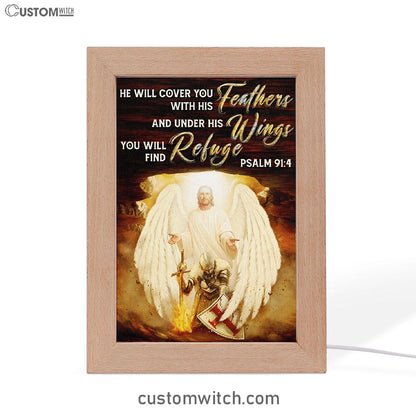 He Will Cover You With His Feathers Frame Lamp - Jesus Angel Wings Warrior Frame Lamp Art - Christian Art Decor - Religious Gifts Night Light