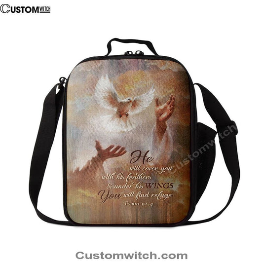 He Will Cover You With His Feathers Lunch Bag, Beautiful Dove Jesus's Hand Lunch Bag, Christian Lunch Bag, Religious Lunch Box For School, Picnic