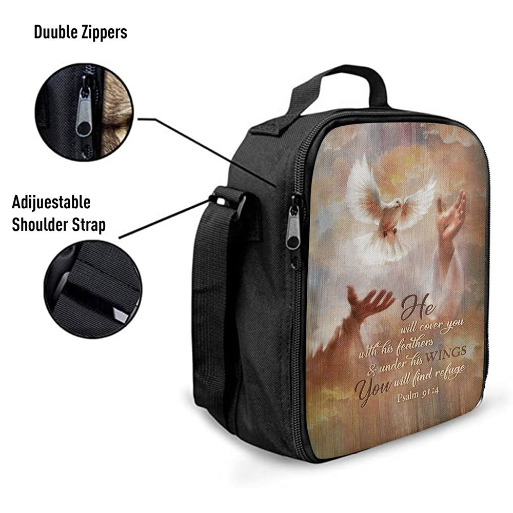He Will Cover You With His Feathers Lunch Bag, Beautiful Dove Jesus's Hand Lunch Bag, Christian Lunch Bag, Religious Lunch Box For School, Picnic