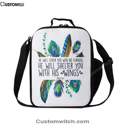 He Will Cover You With His Feathers Lunch Bag, Christian Lunch Bag, Religious Lunch Box For School, Picnic