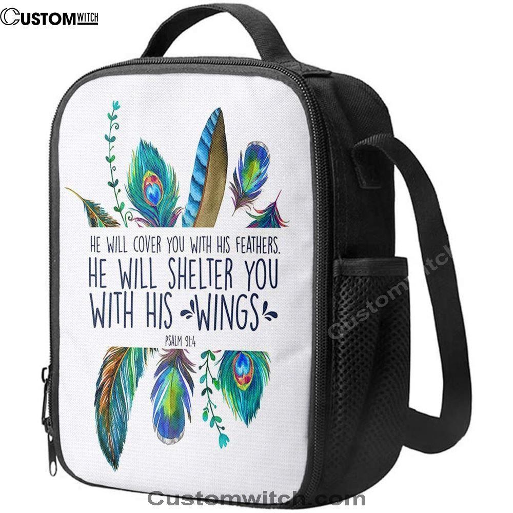 He Will Cover You With His Feathers Lunch Bag, Christian Lunch Bag, Religious Lunch Box For School, Picnic