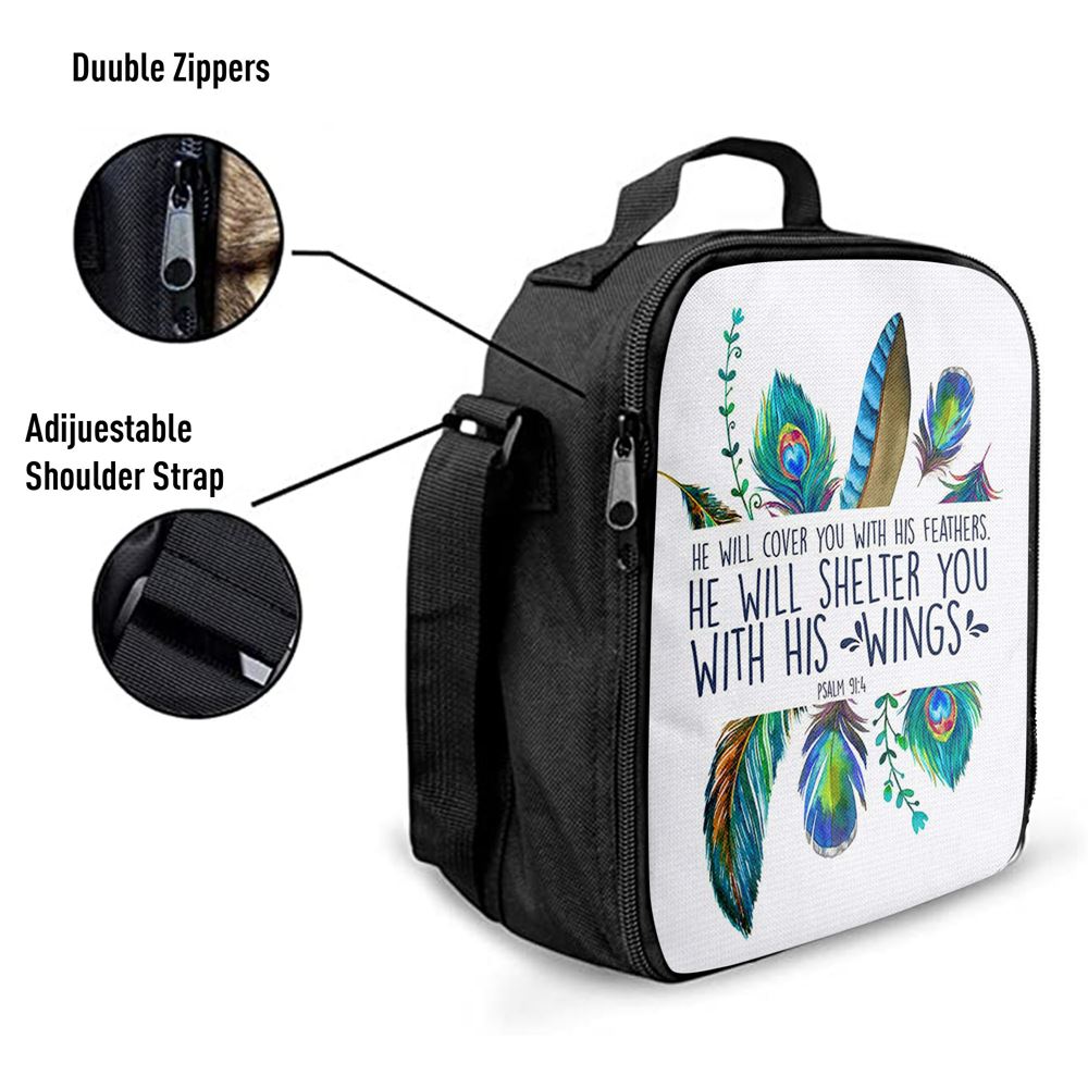 He Will Cover You With His Feathers Lunch Bag, Christian Lunch Bag, Religious Lunch Box For School, Picnic