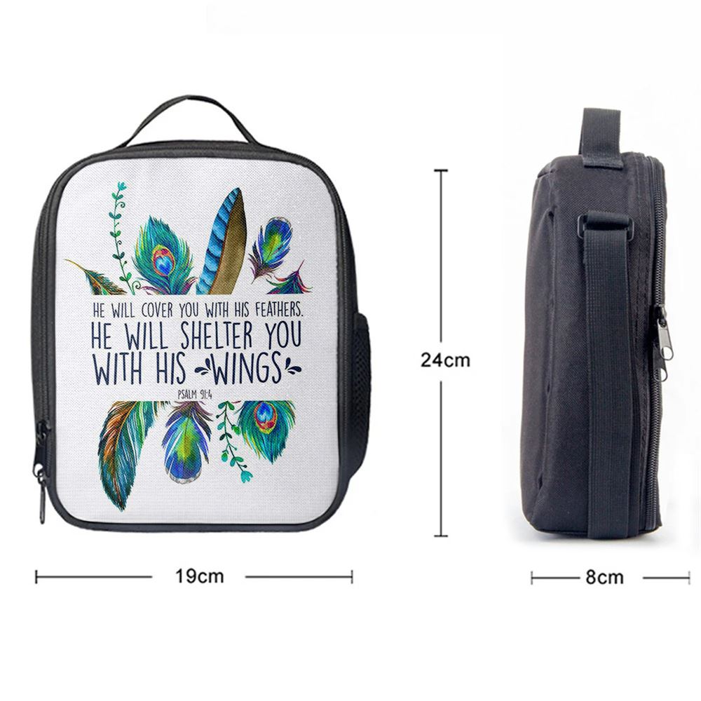 He Will Cover You With His Feathers Lunch Bag, Christian Lunch Bag, Religious Lunch Box For School, Picnic