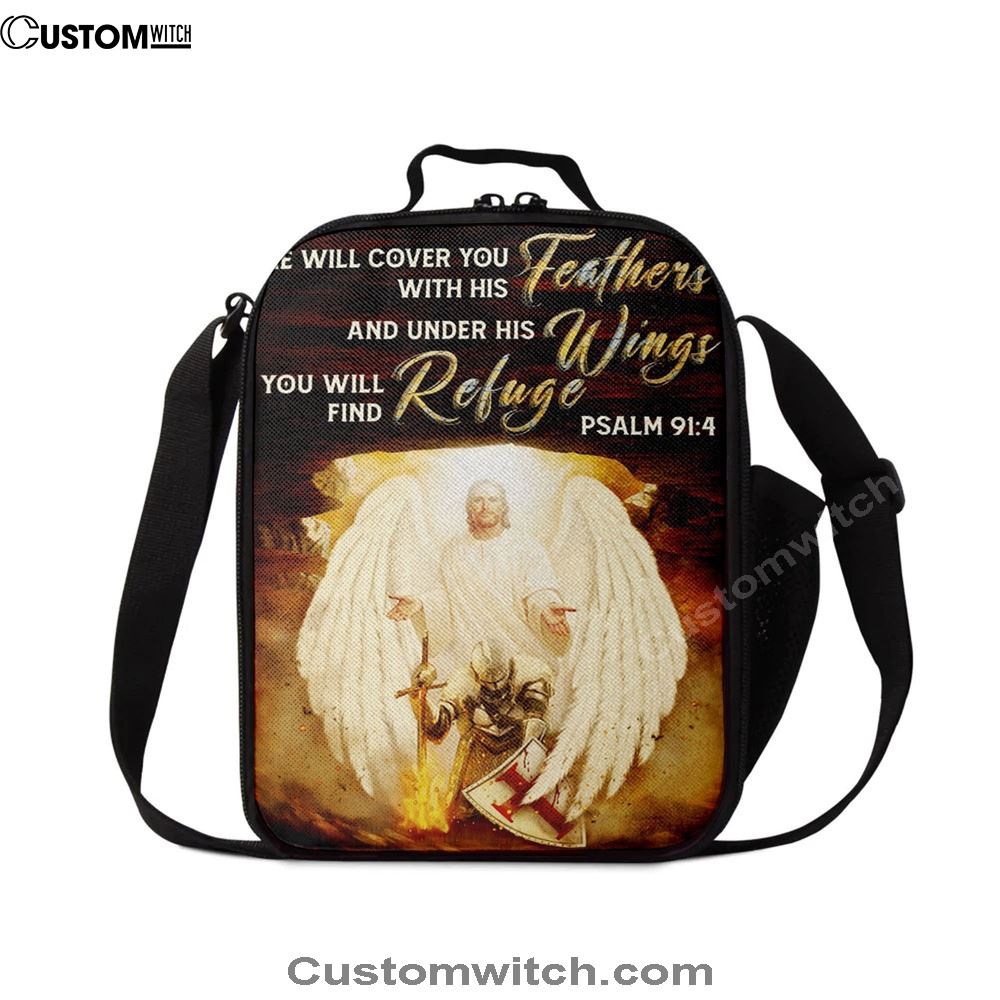 He Will Cover You With His Feathers Lunch Bag, Jesus Angel Wings Warrior Lunch Bag, Christian Lunch Bag, Religious Lunch Box For School, Picnic