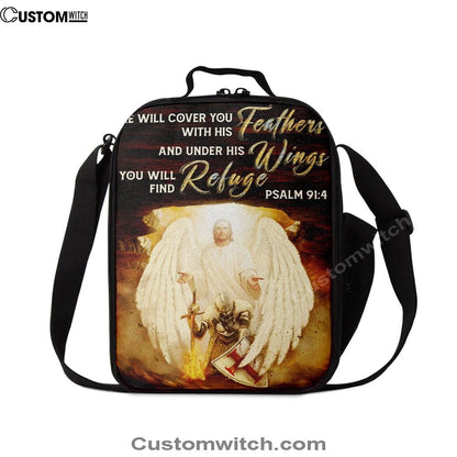 He Will Cover You With His Feathers Lunch Bag, Jesus Angel Wings Warrior Lunch Bag, Christian Lunch Bag, Religious Lunch Box For School, Picnic