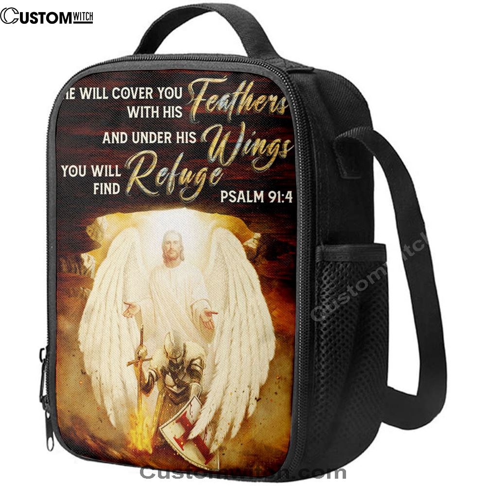 He Will Cover You With His Feathers Lunch Bag, Jesus Angel Wings Warrior Lunch Bag, Christian Lunch Bag, Religious Lunch Box For School, Picnic