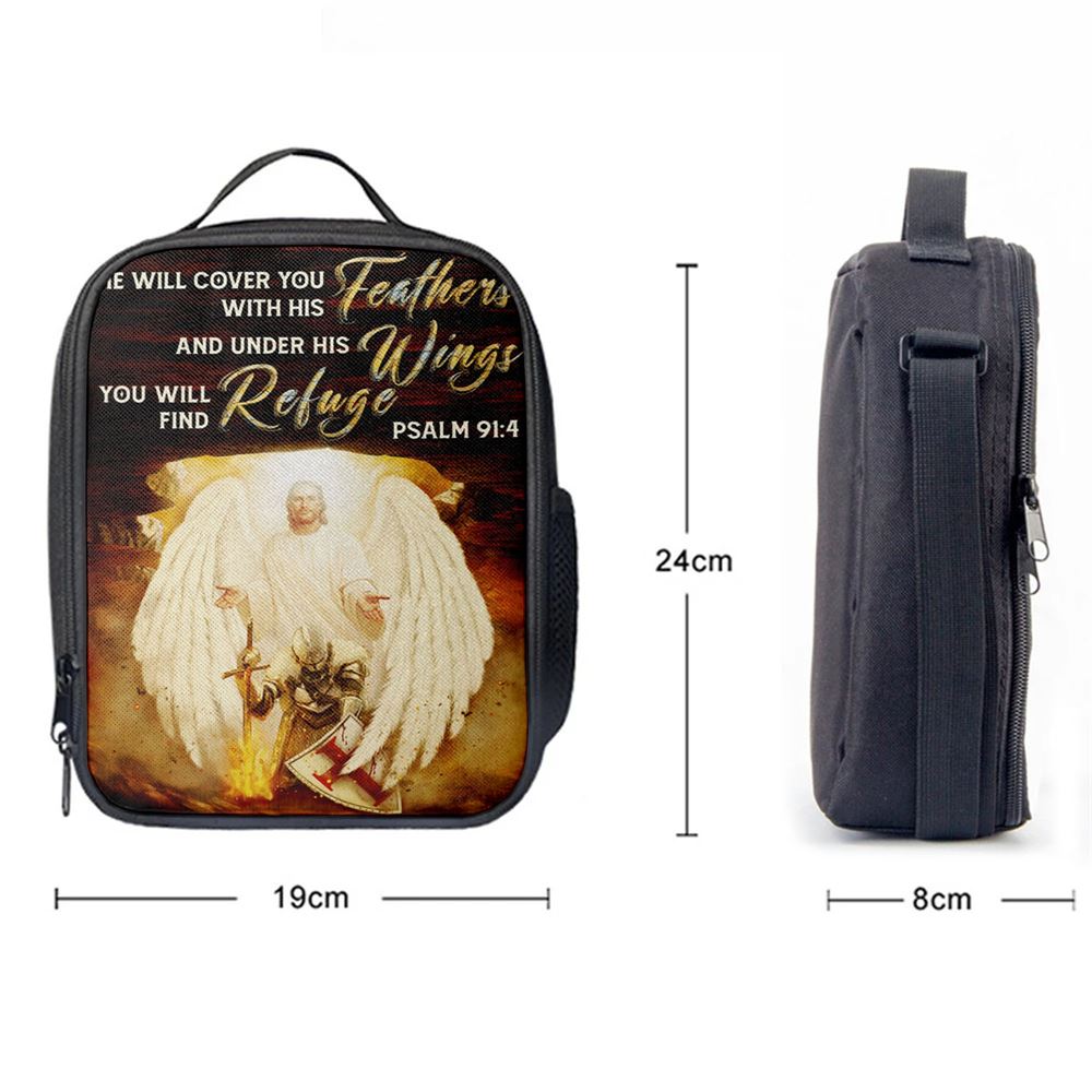 He Will Cover You With His Feathers Lunch Bag, Jesus Angel Wings Warrior Lunch Bag, Christian Lunch Bag, Religious Lunch Box For School, Picnic
