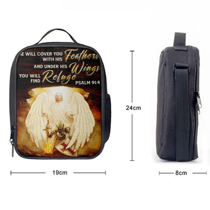 He Will Cover You With His Feathers Lunch Bag, Jesus Angel Wings Warrior Lunch Bag, Christian Lunch Bag, Religious Lunch Box For School, Picnic
