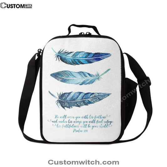 He Will Cover You With His Feathers Lunch Bag, Psalm 91 4, Christian Lunch Bag, Religious Lunch Box For School, Picnic