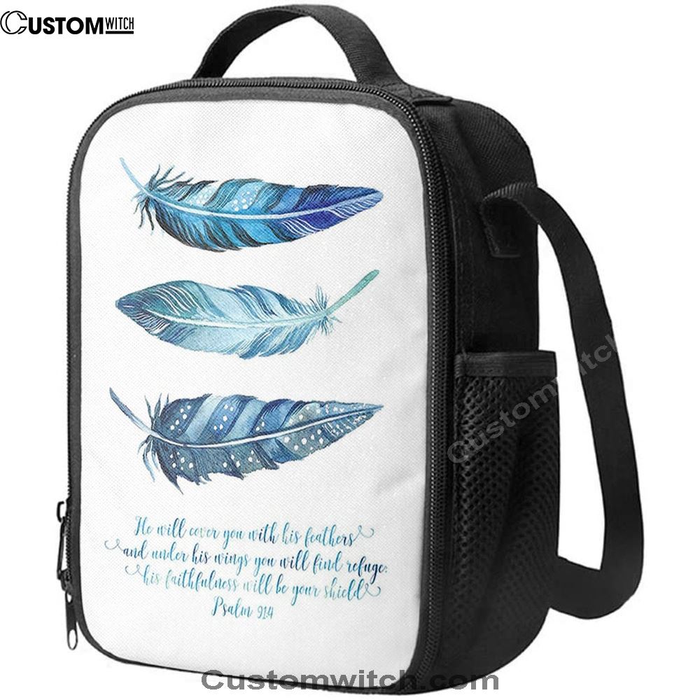 He Will Cover You With His Feathers Lunch Bag, Psalm 91 4, Christian Lunch Bag, Religious Lunch Box For School, Picnic