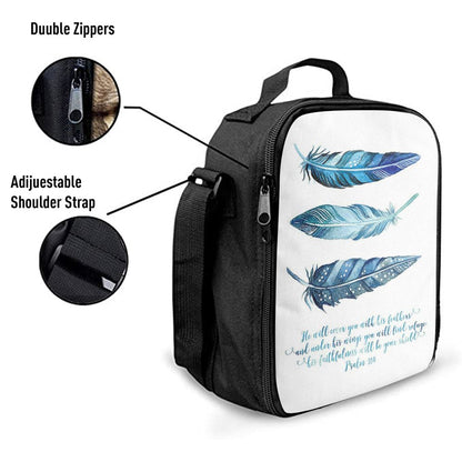He Will Cover You With His Feathers Lunch Bag, Psalm 91 4, Christian Lunch Bag, Religious Lunch Box For School, Picnic