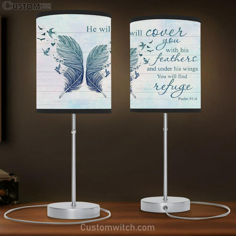 He Will Cover You With His Feathers Psalm 914 Bible Verse Table Lamb Gift _9138 - Christian Bedroom Decor